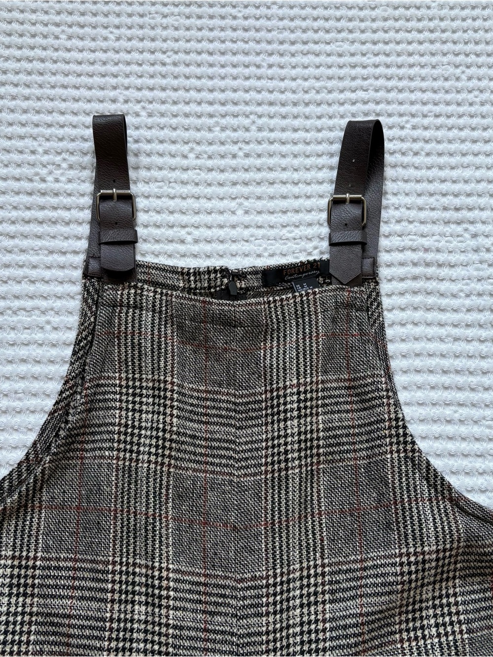 NWT Forever 21 Plaid Tweed Wide Leg Culotte Overalls Size M - Picture 3 of 7